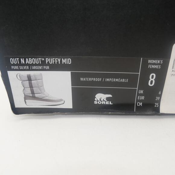 NEW Sorel Women's Out N About Puffy Mid WP Boot Women's 8 Silver - Picture 8 of 8